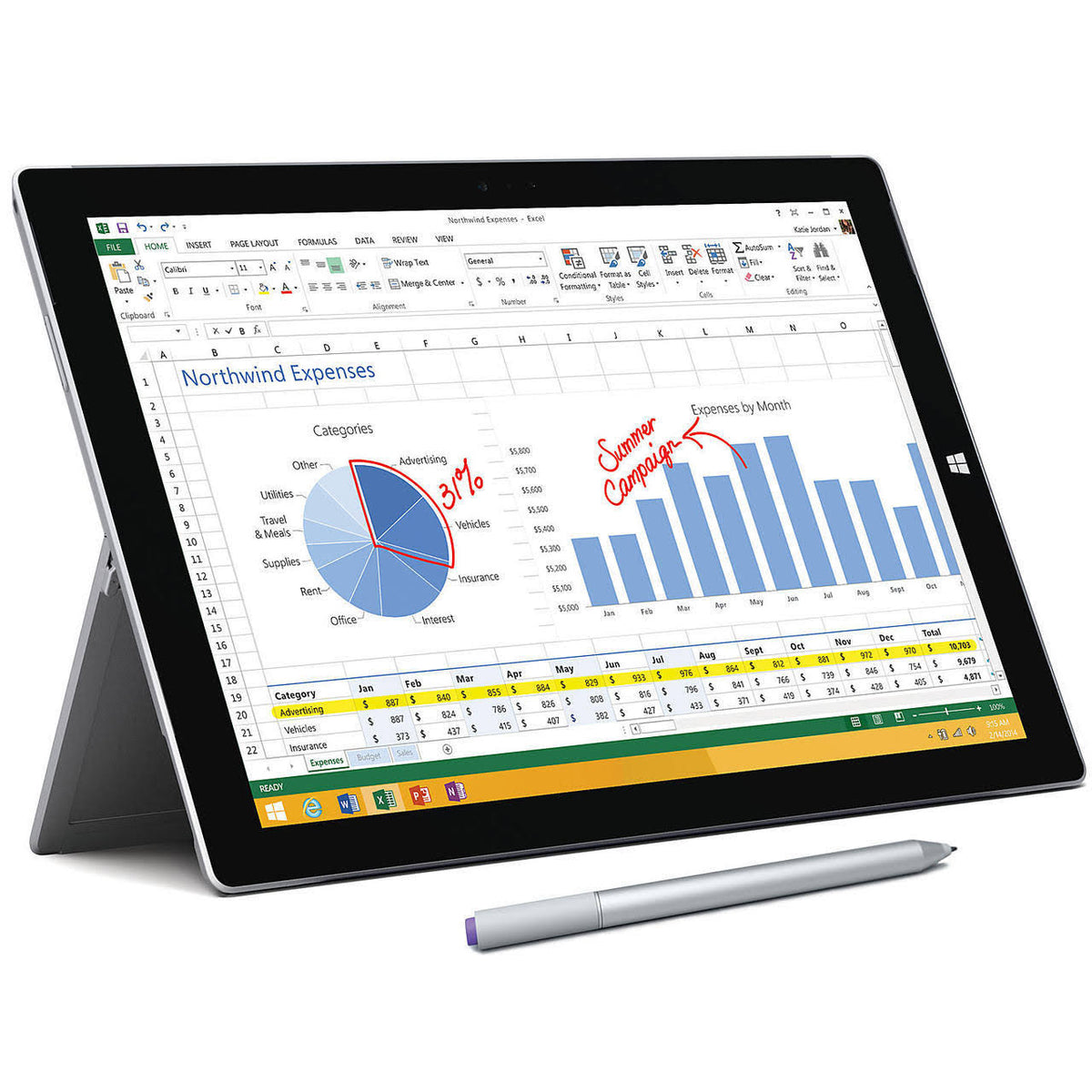 12" Core i5 8 GB RAM 128 GB SSD Windows 8.1 Pro Tablet O542