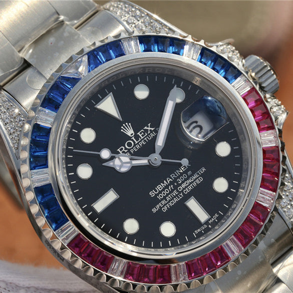 Silver Blue Red Diamond 40mm T3482