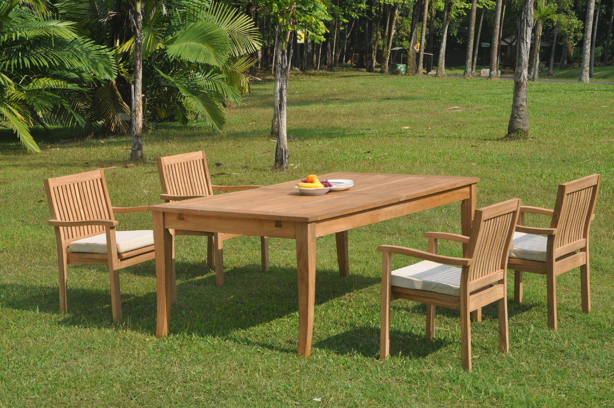 Grade-A Teak 5 Pc Dining Set with 4 Stacking Arm Chairs E93388