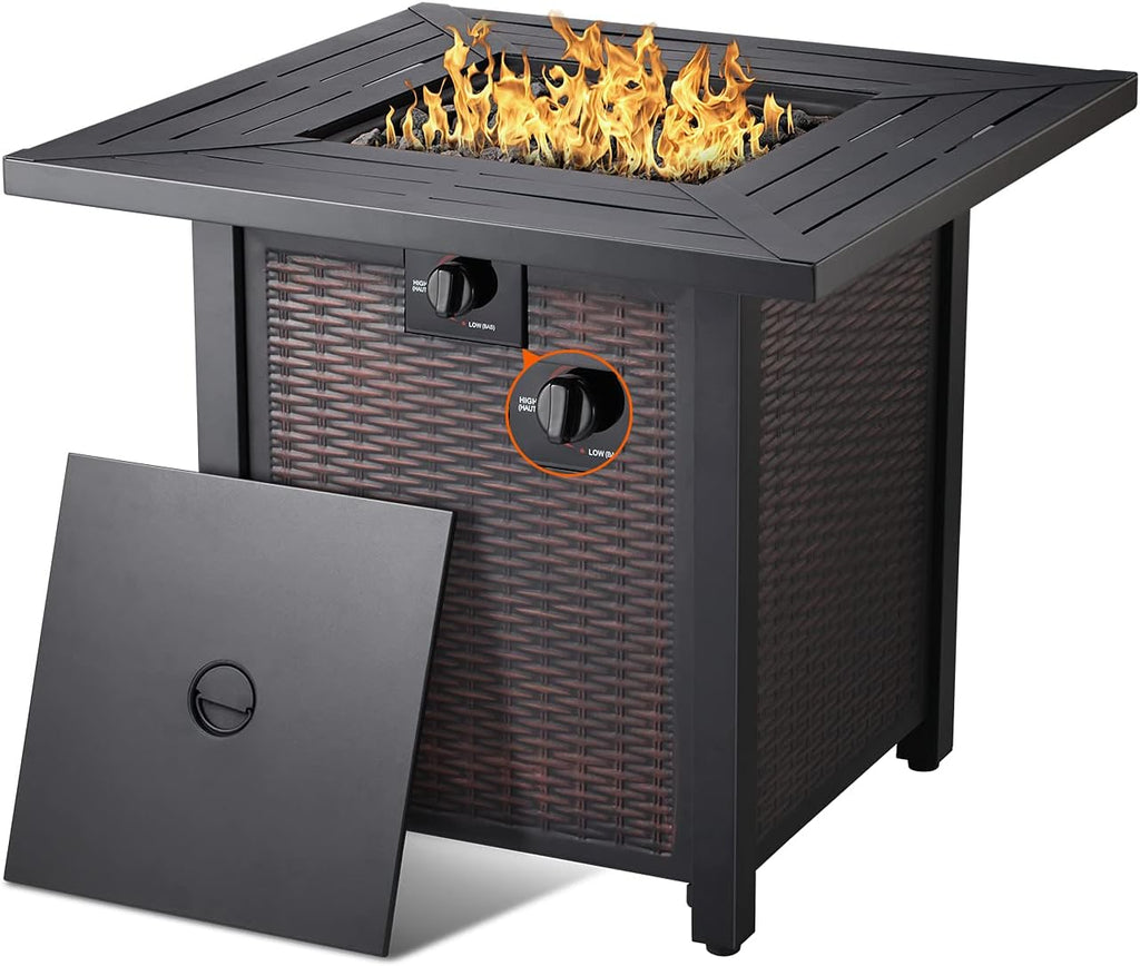 28 in 50,000 BTU Propane Gas Fire Pit Table with Volcanic Rock K3251