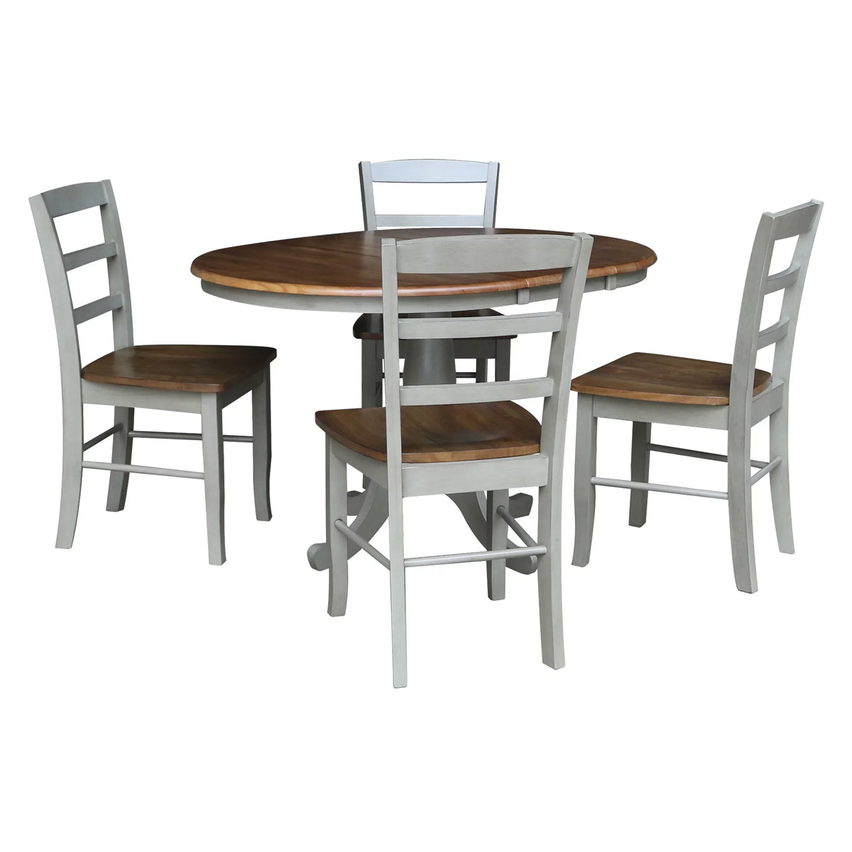 36" Round Solid Wood Extension Dining Table with 4 Ladder Back Chairs J909480
