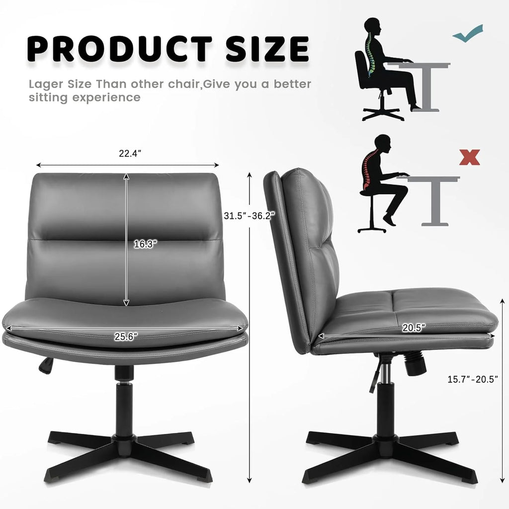 Grey PU Leather Armless Swivel Desk Chair H21932
