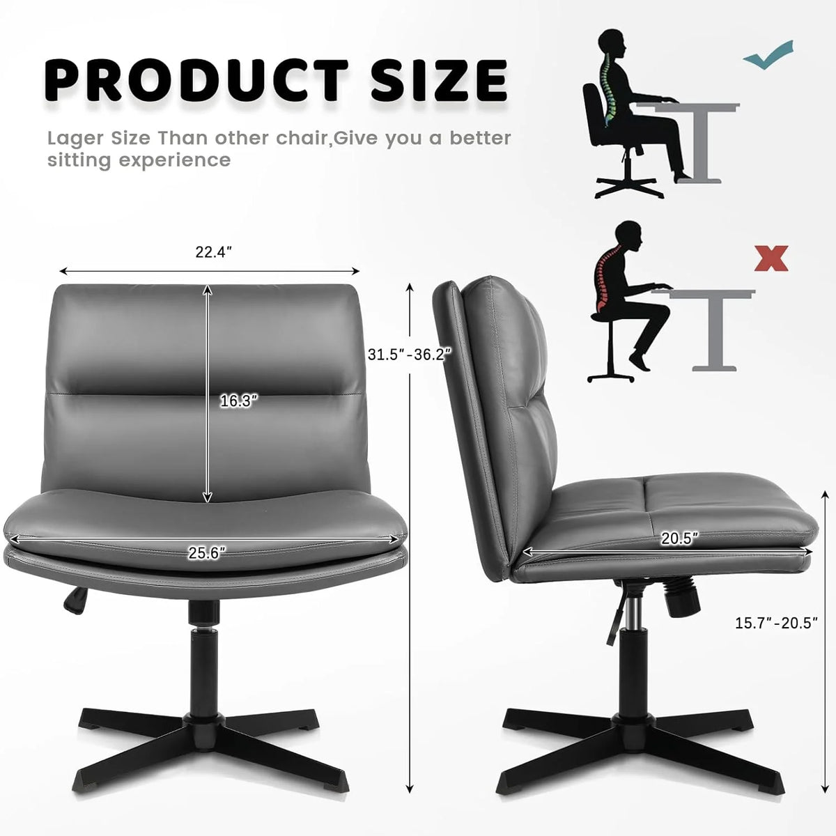 Grey PU Leather Armless Swivel Desk Chair H21932