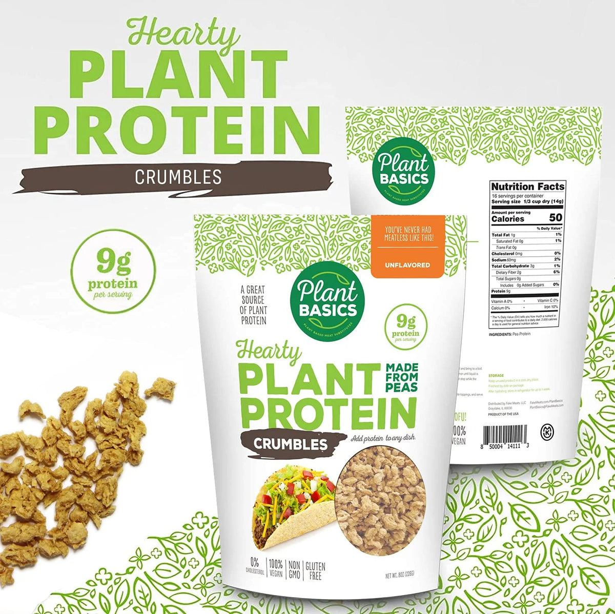 Unflavored Plant Protein Crumbles, 8 oz (Pack of 6) W30478