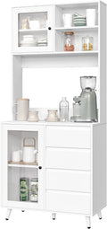 White Kitchen Pantry Cabinet with Countertop and Glass Doors Z842066