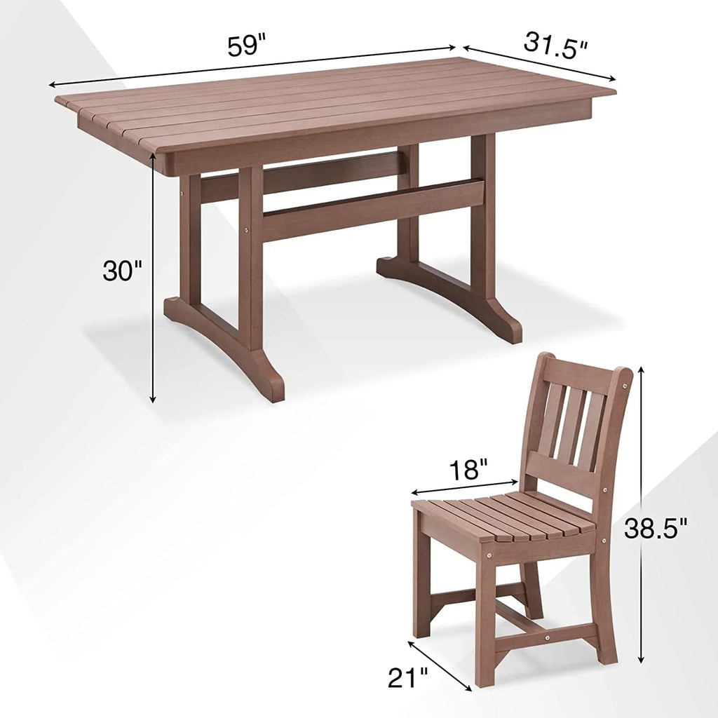 Brown 6-Person Poly Lumber Outdoor Dining Table J727