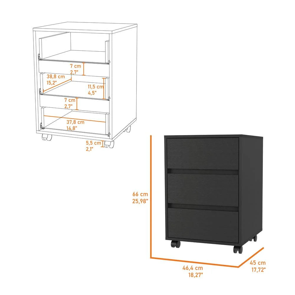 Black 3 Drawer Wood Filing Cabinet T845220