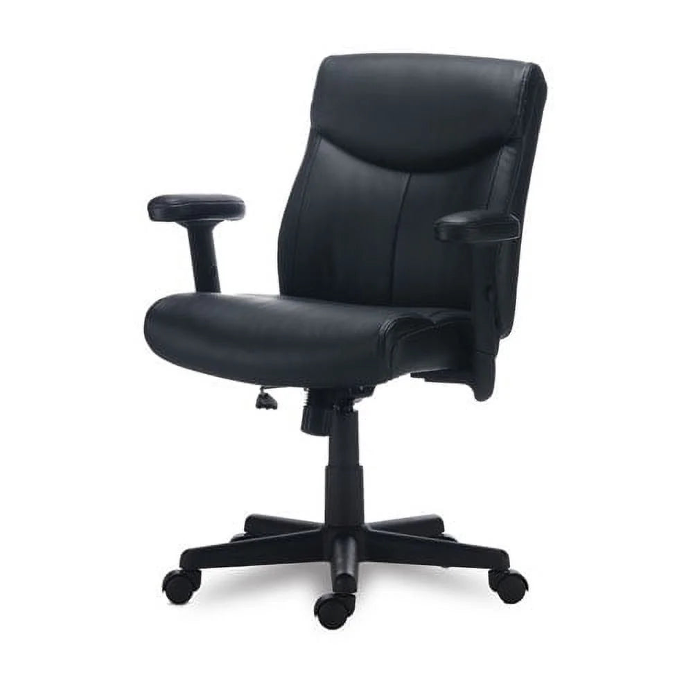 Black Leather Task Chair, 275 lb Capacity C200