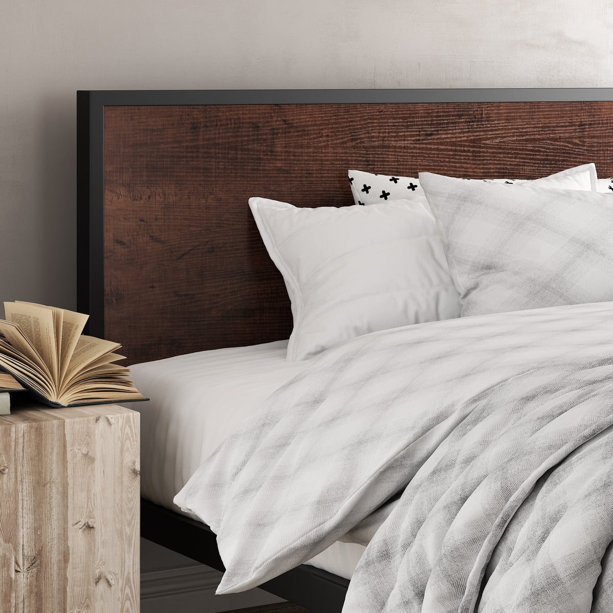 Queen Size Platform Bed Frame with Wood Headboard H465152