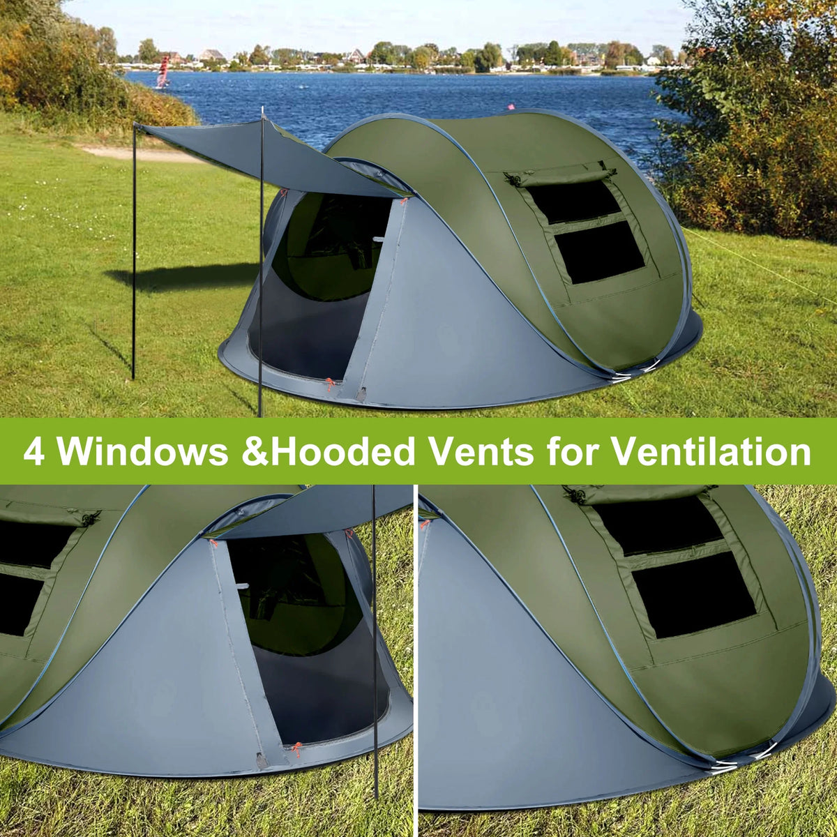 6 Person Pop up Tent 2 Doors Green I807981