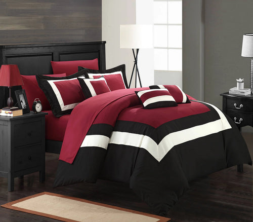 10-Piece Color Block Comforter Set King E536319