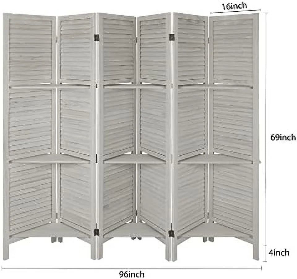 Wood 4 Panel Room Divider with Shelves A774