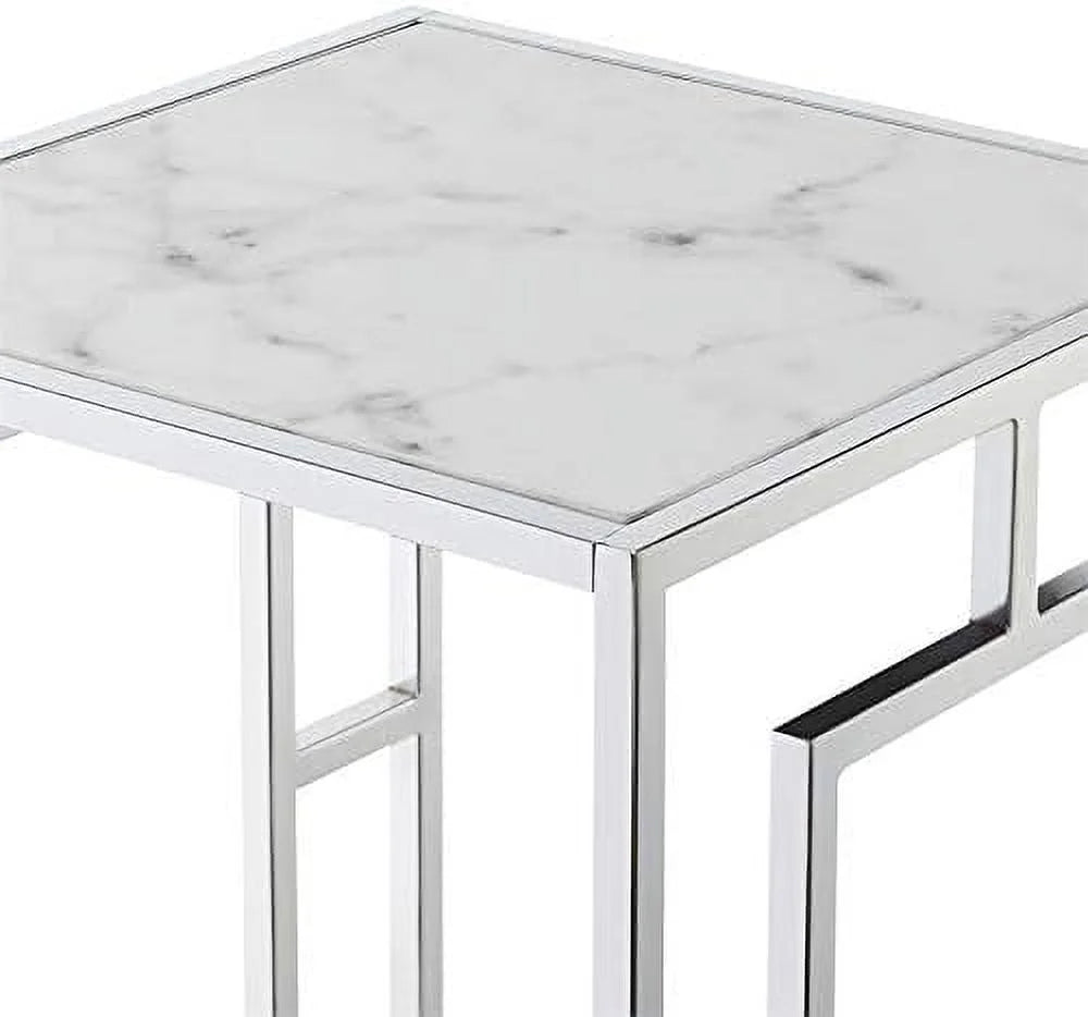 Metal End Table with White Faux Marble Top Q279