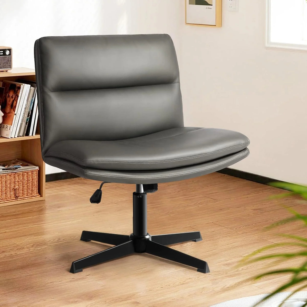 Grey PU Leather Armless Swivel Desk Chair H21932