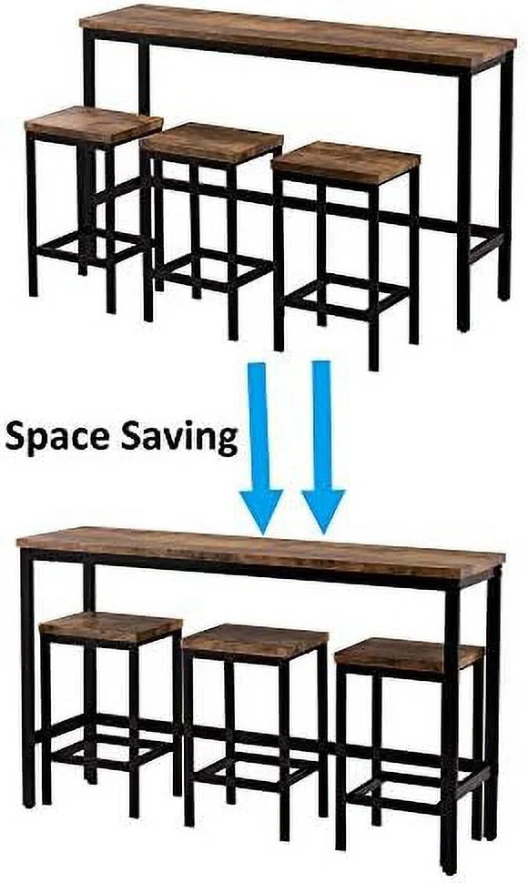 4-Piece Wooden Counter Height Dining Table Set with 3 Stools M21942