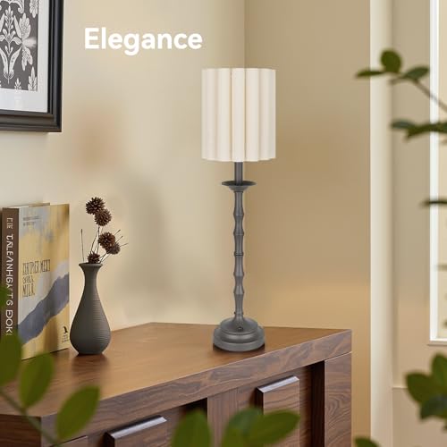 Black Scalloped Table Lamp with Bamboo Lamp Post W33591