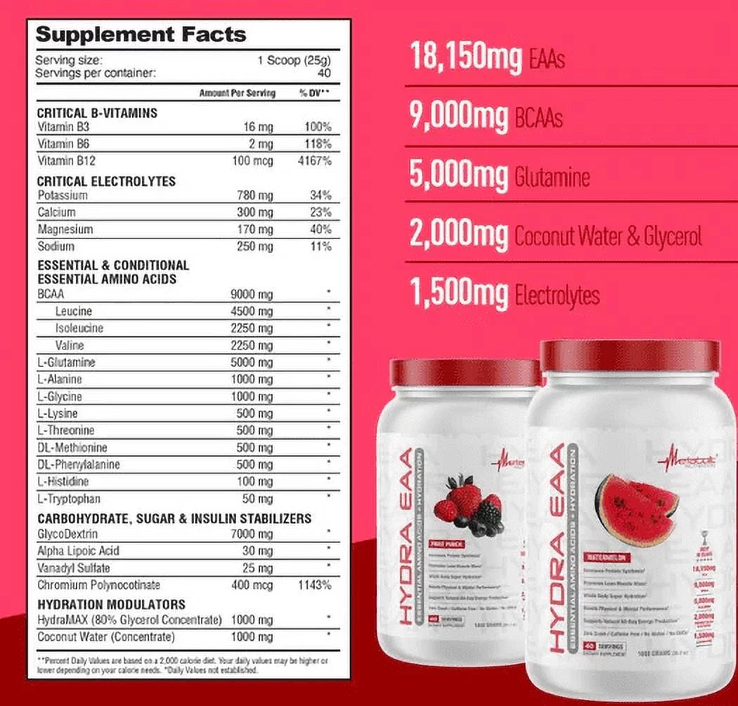Caffeine Free Watermelon Flavor Essential Amino Acid Pre-Workout 40 Servings E96839