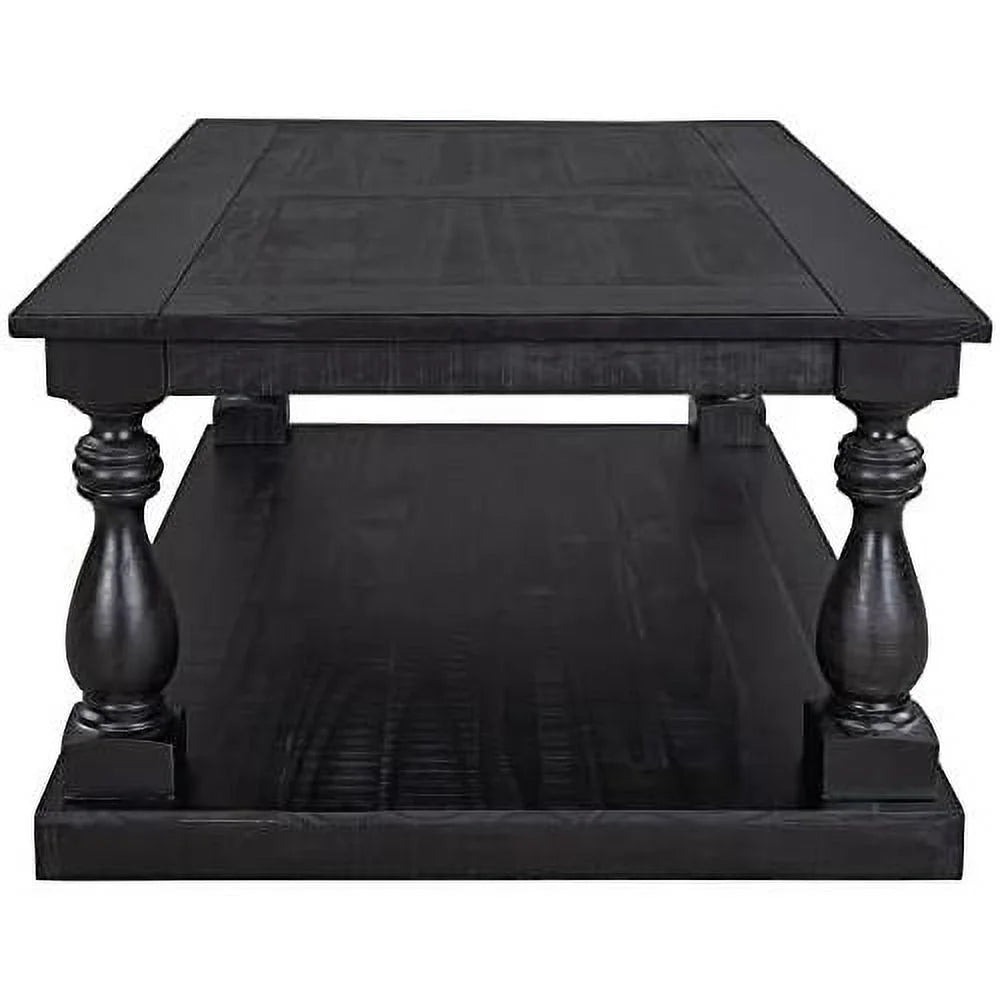 Black Solid Pine Wood Storage Coffee Table M554483