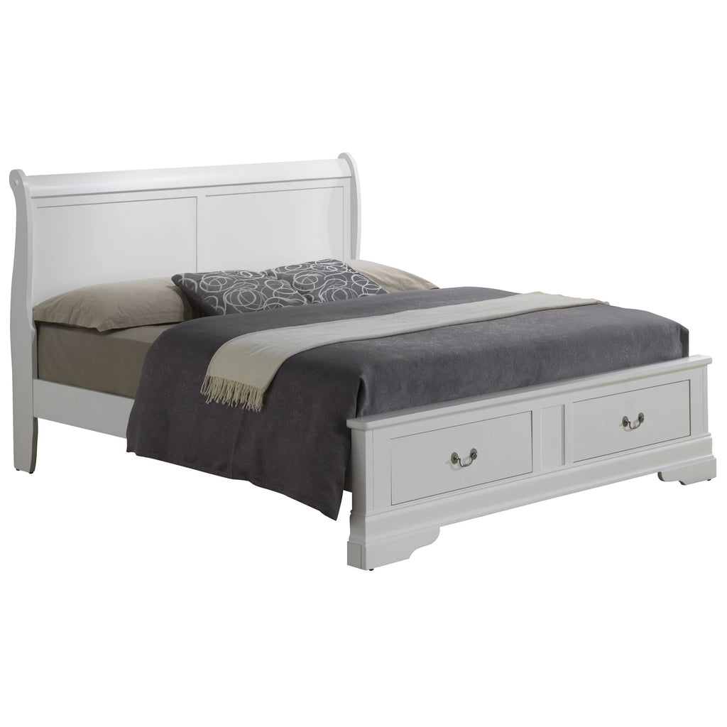 White Queen Size Wood Storage Sleigh Bed U9531