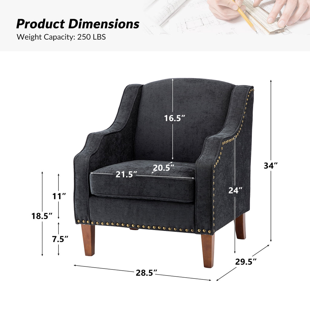 Charcoal Upholstered Wooden Armchairs Set of 2 O1528