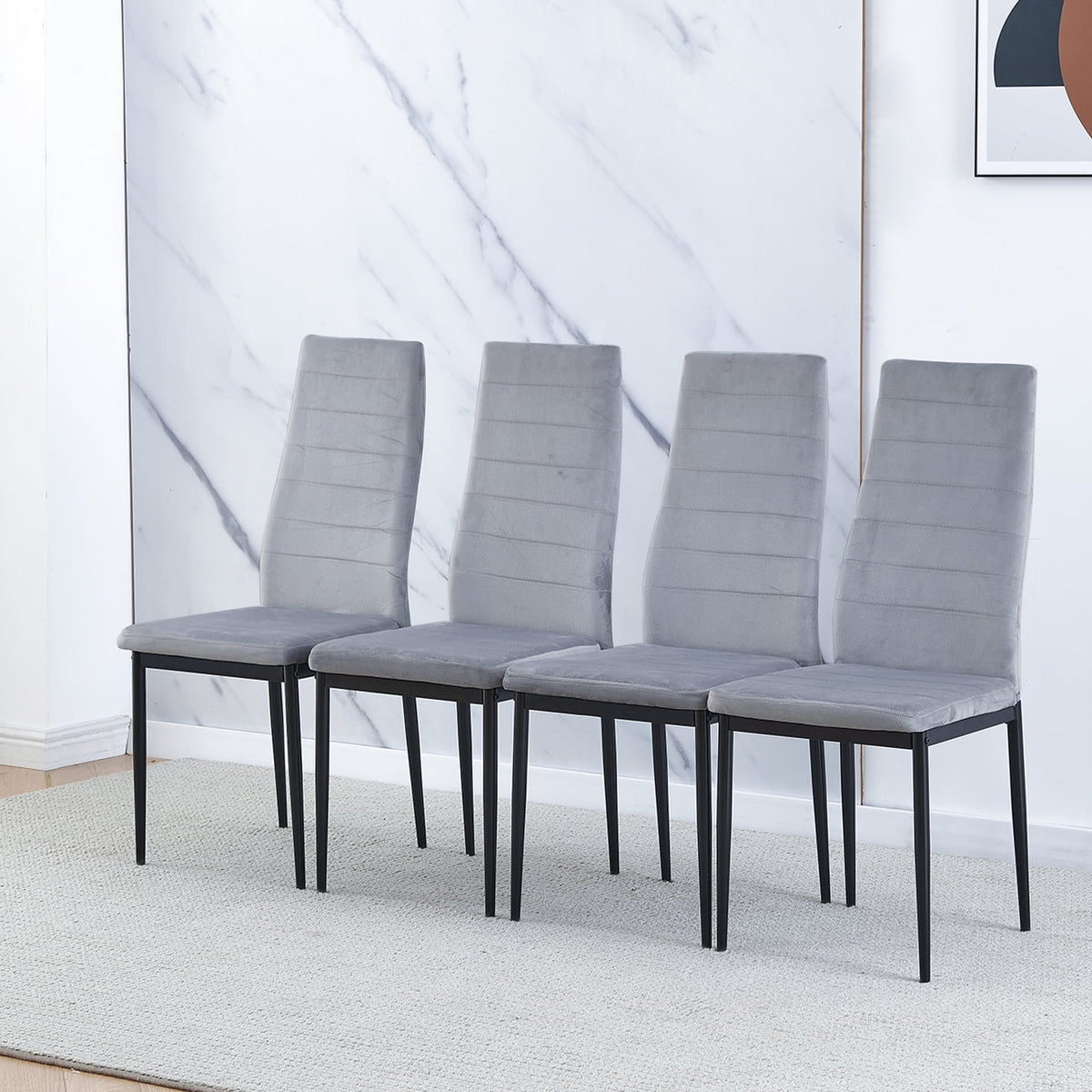 Set of 4 Gray Velvet Upholstered Dining Chairs E3296
