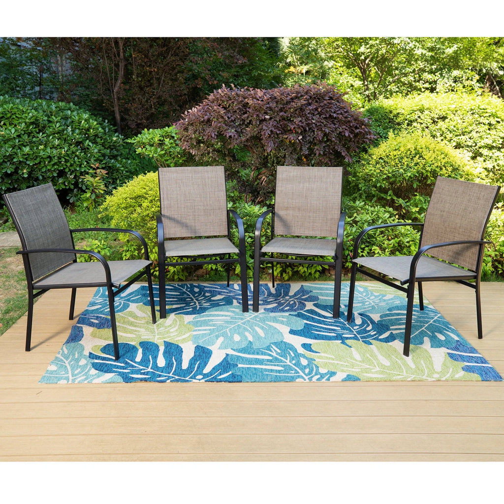 Set of 4 Outdoor Patio Dining Chairs Steel Textilene Black Brown H43300