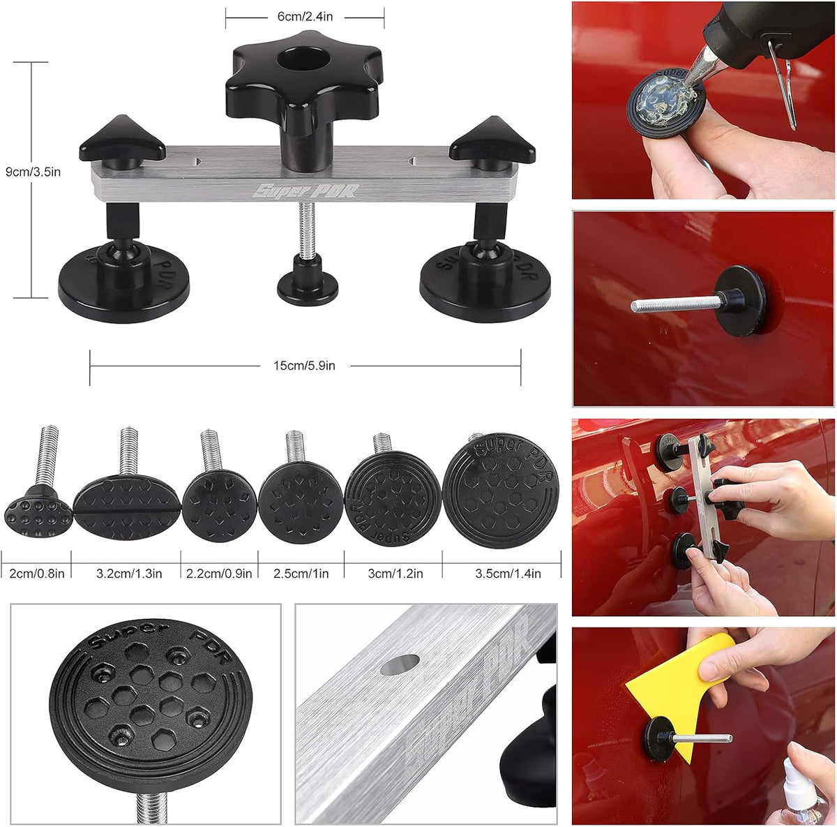 Auto Body Dent Remover Tools with LED Light Board and Storage Bag D65814