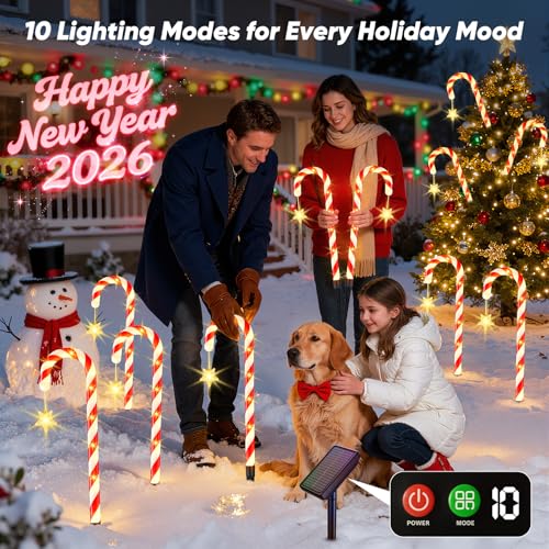 24 Pack Candy Cane Pathway Lights 10 Modes Waterproof Christmas Yard Stakes Y29996