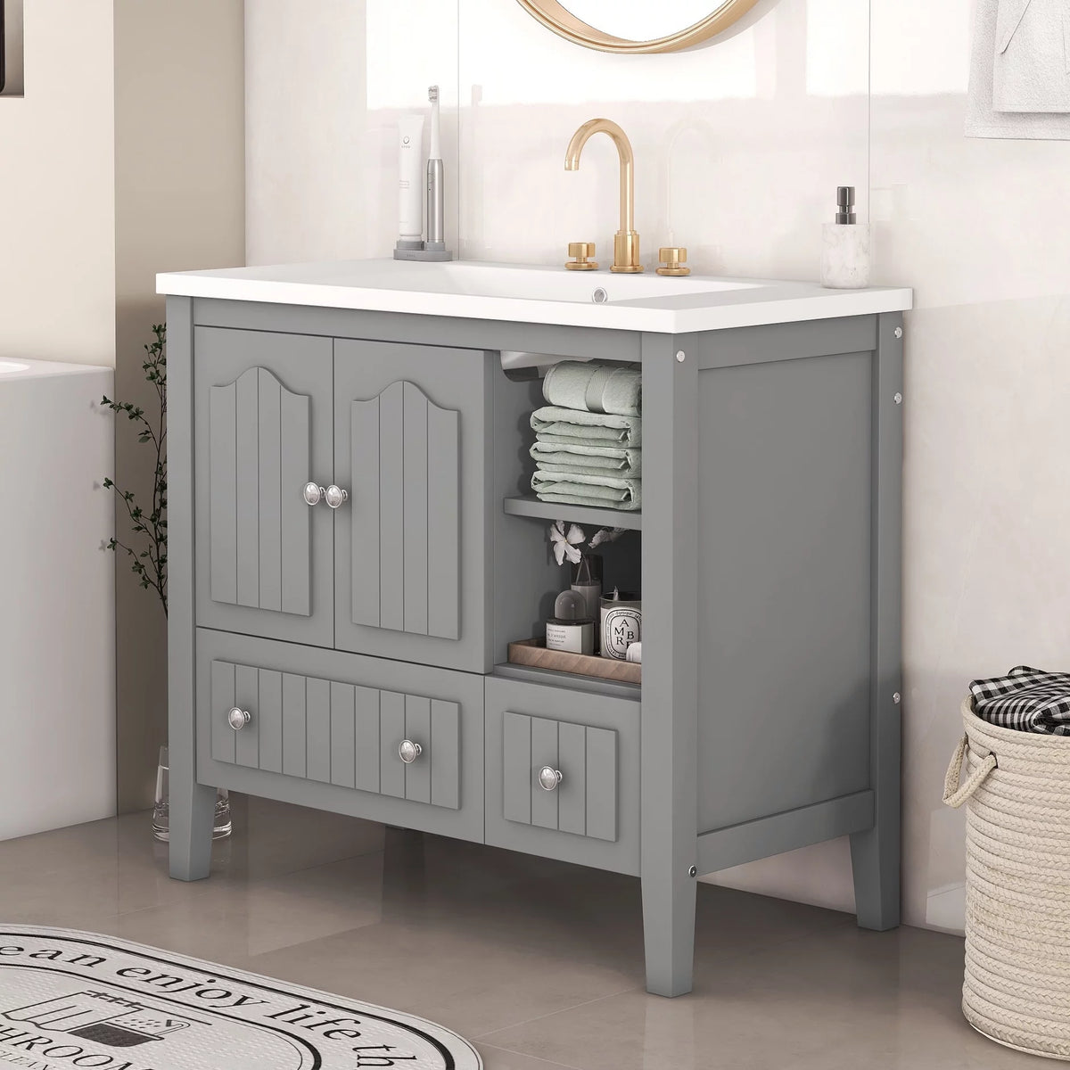 36" Gray Bathroom Vanity with Ceramic Sink Z146582