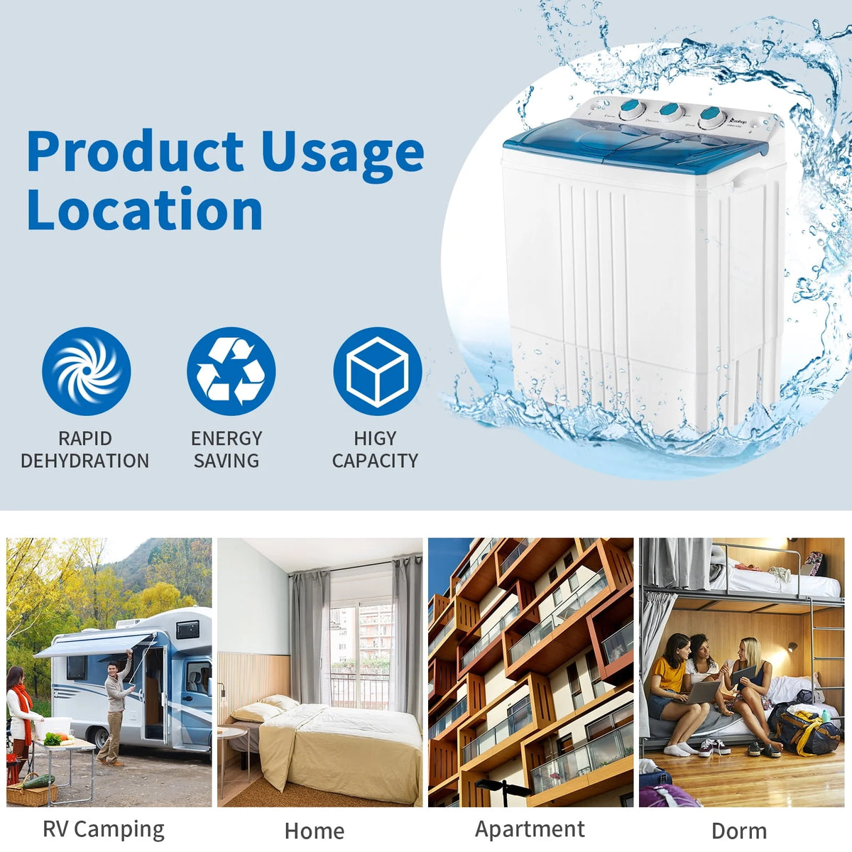 20LBS Portable Compact Twin Tub Washing Machine Washer Dryer, Blue X205