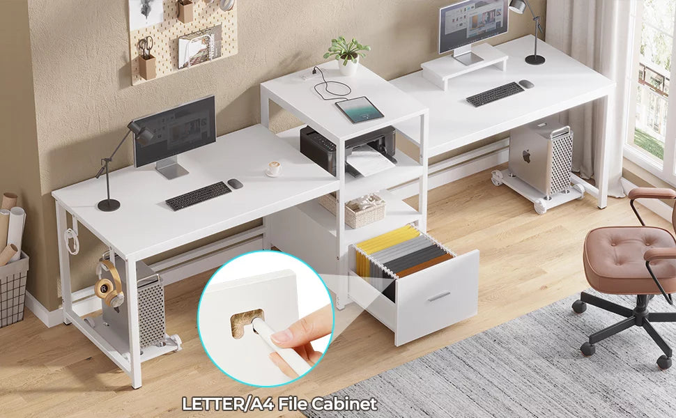 White Computer Desk with File Drawer and USB Port K5571