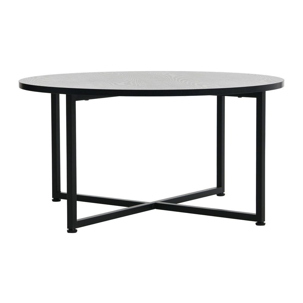 Round Coffee Table with Steel Frame and Faux Distressed Wood Finish L17716
