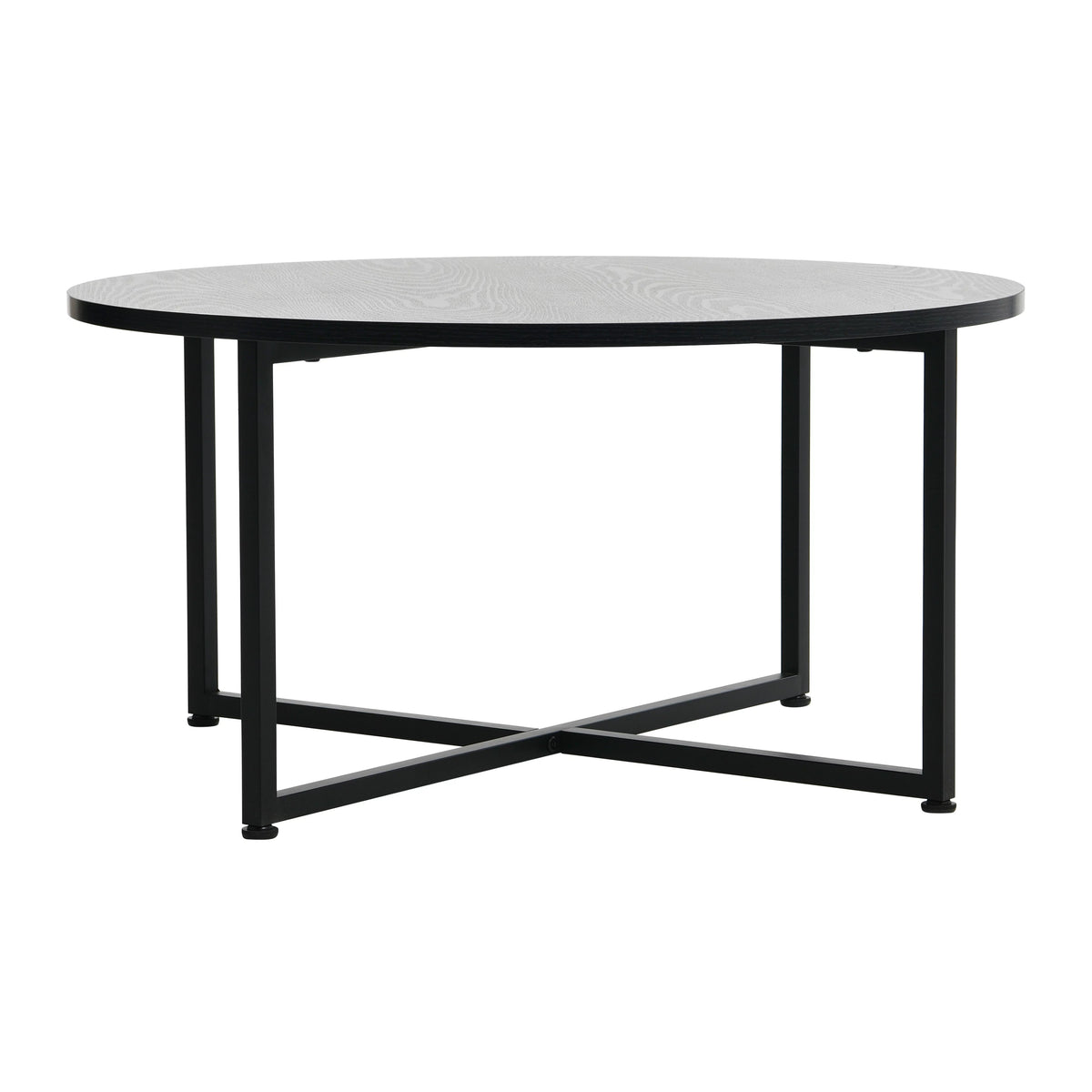 Round Coffee Table with Steel Frame and Faux Distressed Wood Finish L17716