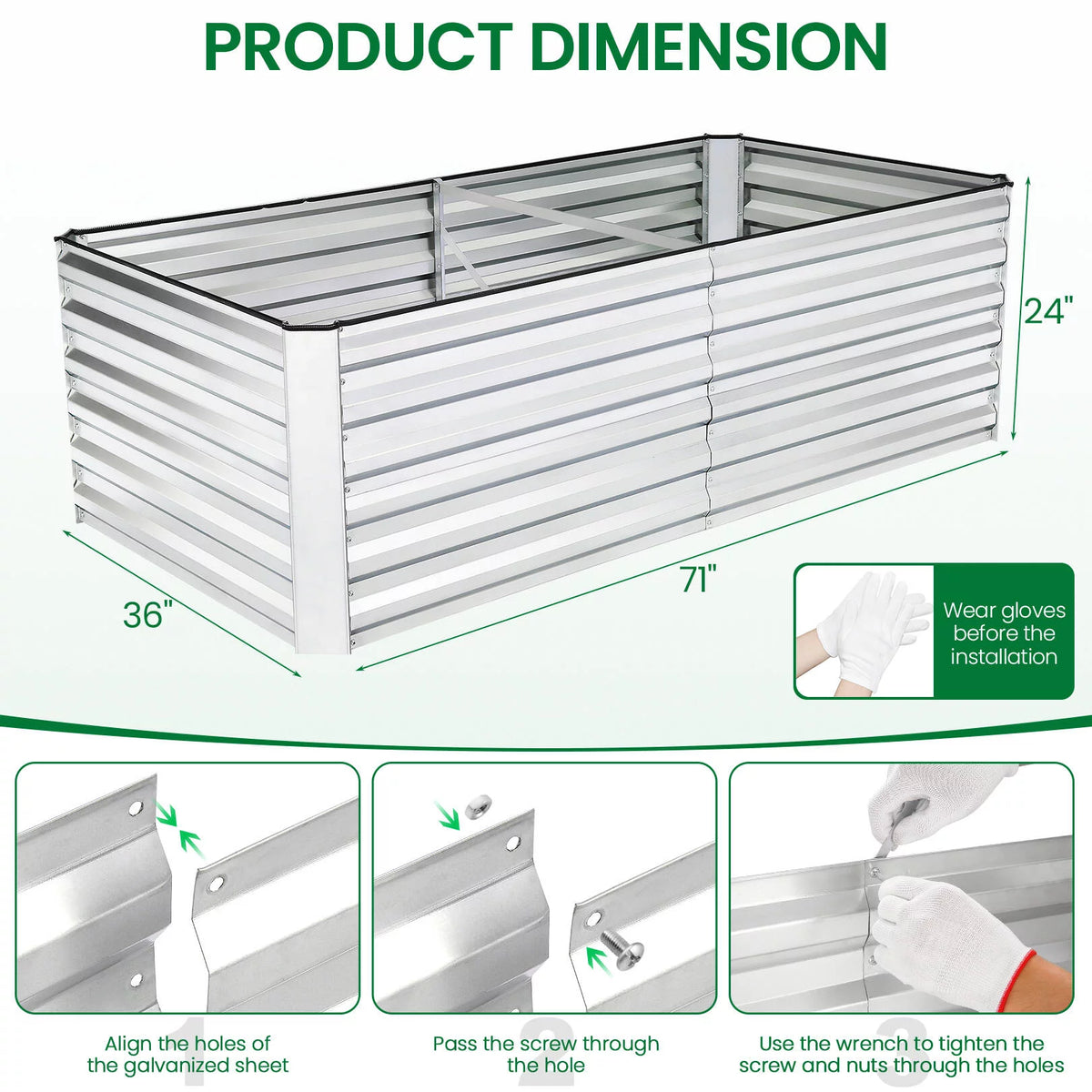 6x3x2ft Galvanized Steel Raised Garden Beds T685