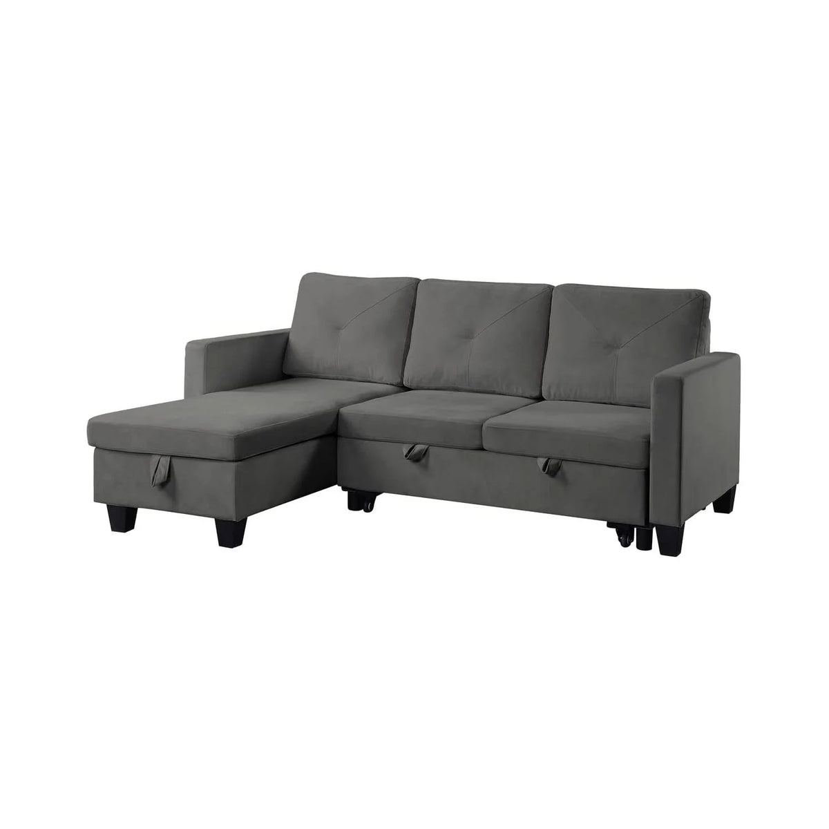 Dark Gray Velvet Reversible Sleeper Sectional Sofa with Storage Chaise Q1864