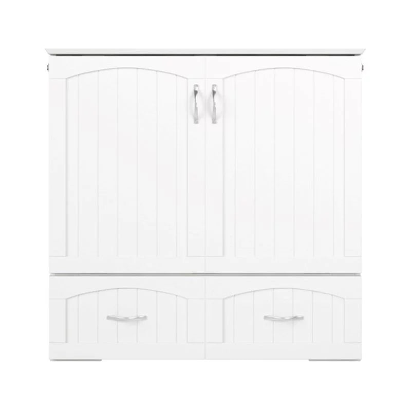 White Wood Twin XL Murphy Bed Chest with Mattress W260