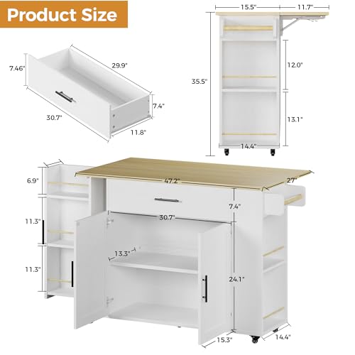 47.2in Rolling Kitchen Island with Drop Leaf W138
