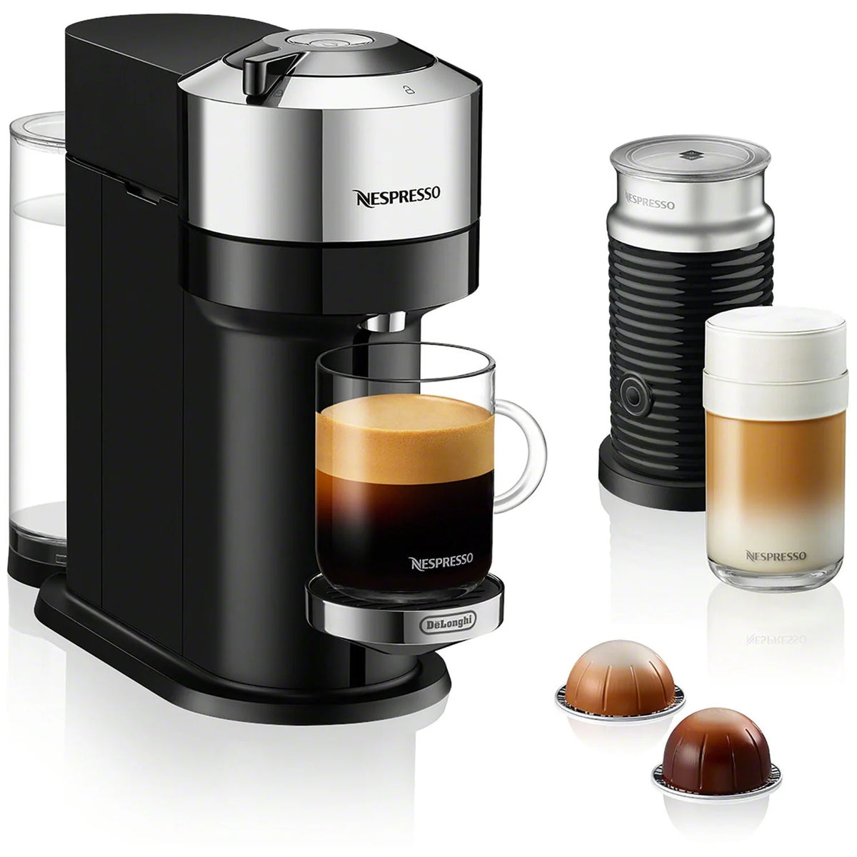 Chrome Coffee and Espresso Maker with Black Milk Frother K846
