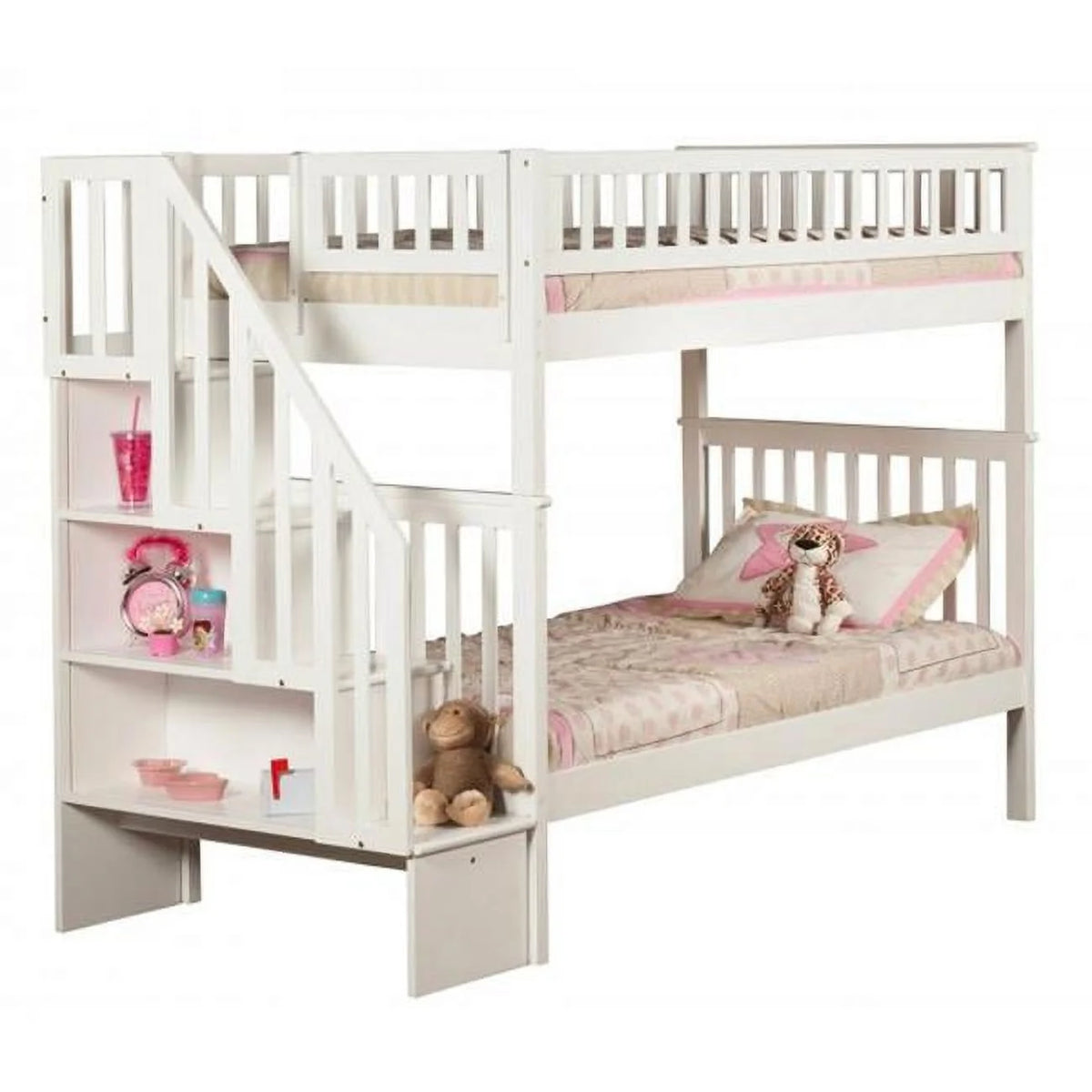 White Twin Over Twin Size Stair Bunkbed R492634