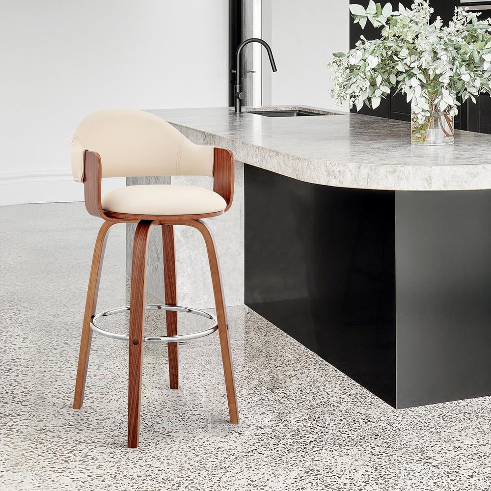 Cream Faux Leather and Walnut Wood Bar Stool G826883