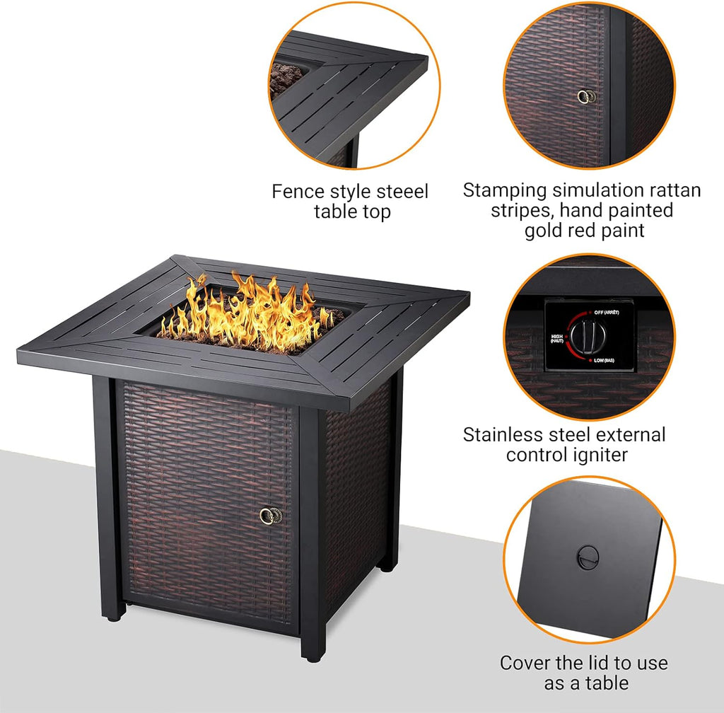 28 in 50,000 BTU Propane Gas Fire Pit Table with Volcanic Rock K3251