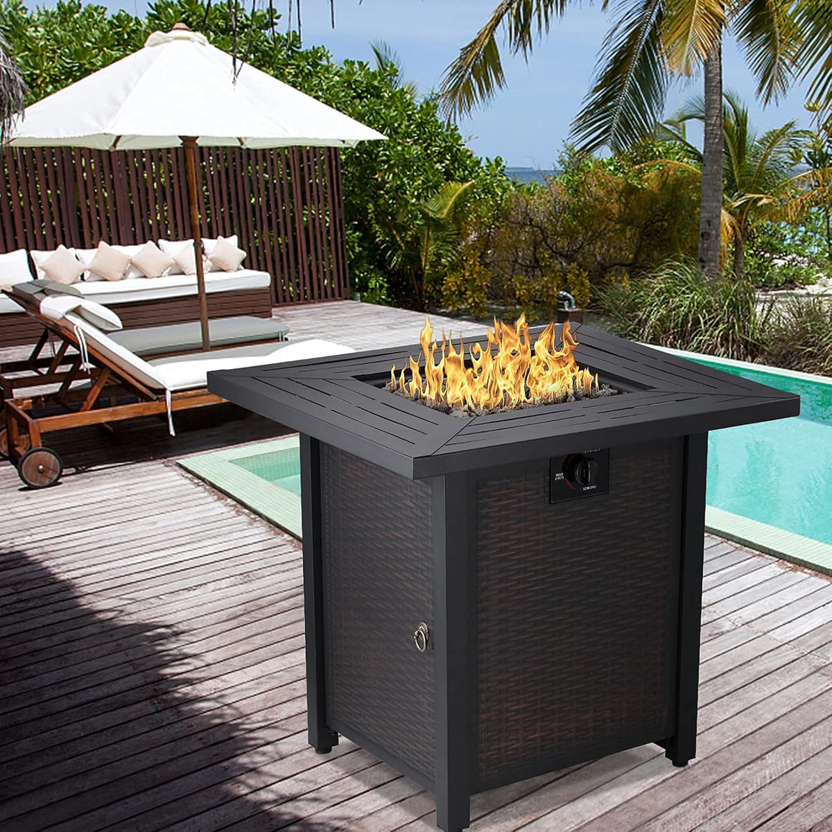 28 in 50,000 BTU Propane Gas Fire Pit Table with Volcanic Rock K3251