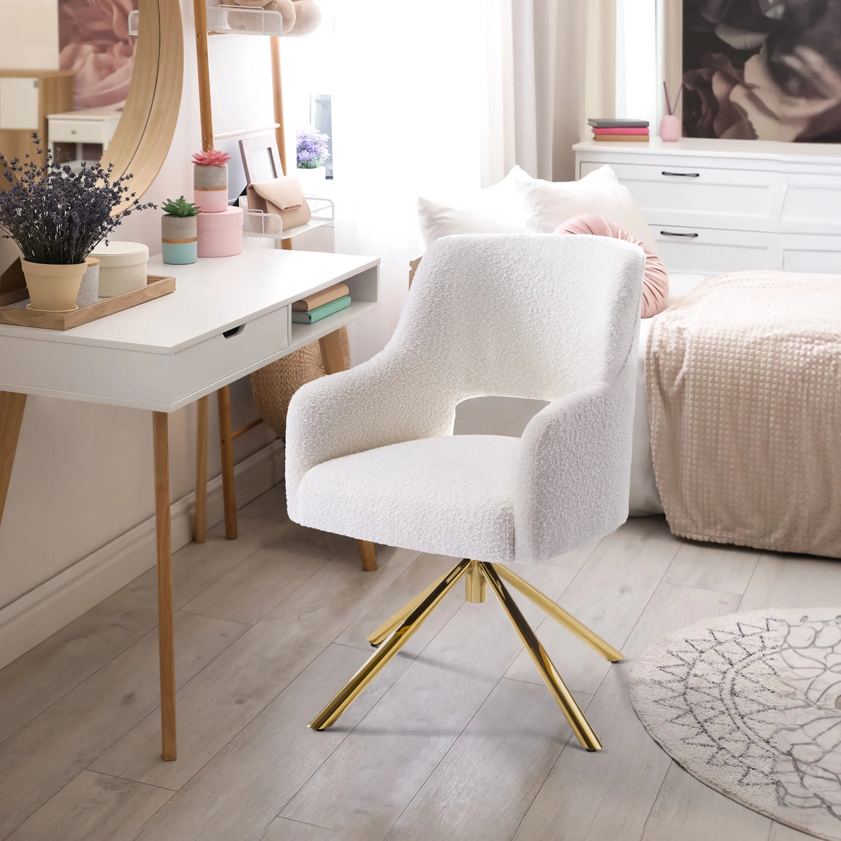 Cream Boucle Swivel Accent Chair Set of 2 L236838