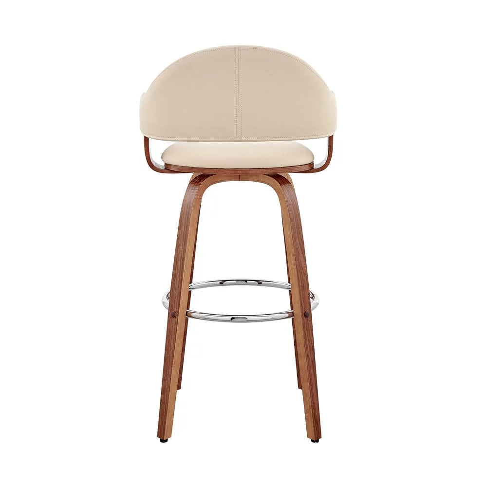 Cream Faux Leather and Walnut Wood Bar Stool G826883