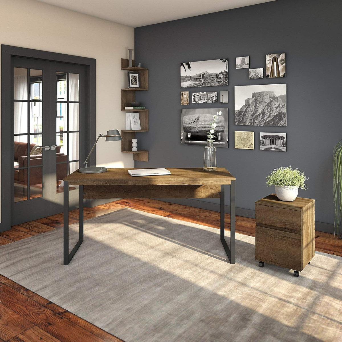 Rustic Brown Desk and Cabinet A597