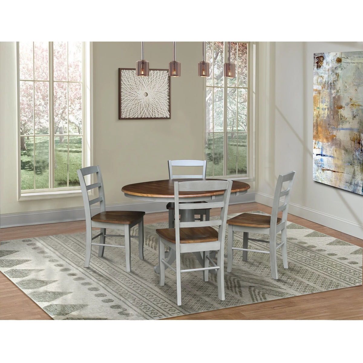 36" Round Solid Wood Extension Dining Table with 4 Ladder Back Chairs J909480