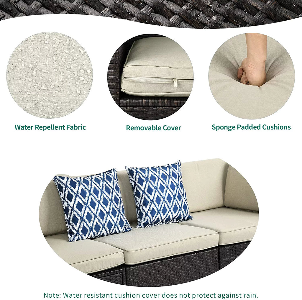 7 Piece PE Rattan Wicker Sectional Sofa Set with Table Cushions P676865