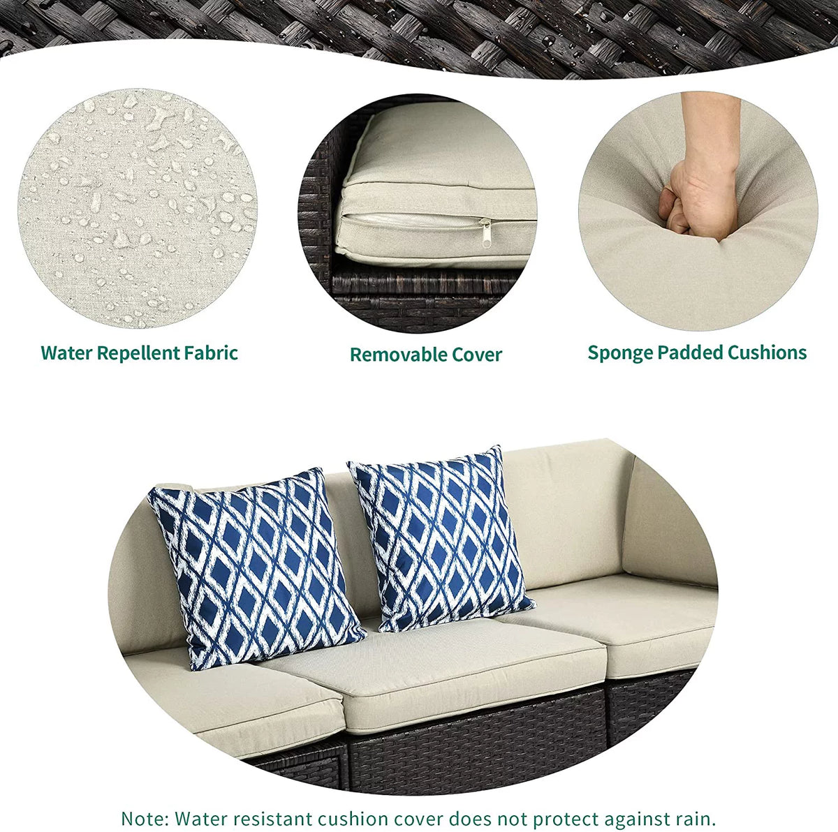 7 Piece PE Rattan Wicker Sectional Sofa Set with Table Cushions P676865