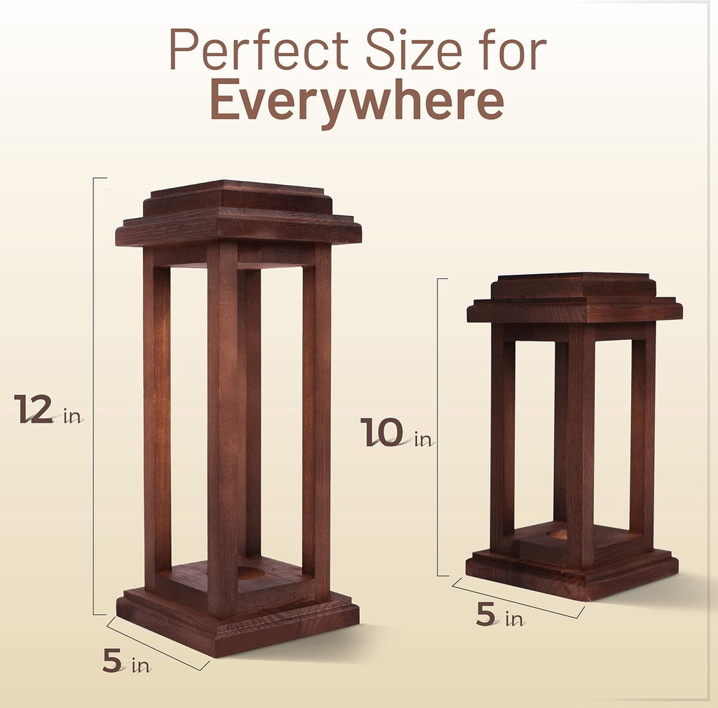 Rustic Decorative Wooden Candle Lantern Set of 2 H8444