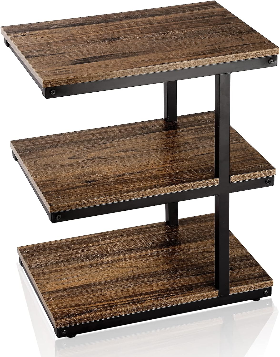 3-Tier Slim End Table with Metal Frame Rustic Brown J997